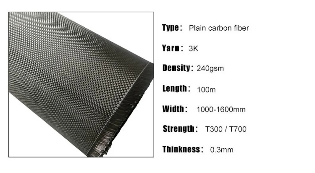 China Customized 1K 3K 6K 12K Twill Plain Carbon Fiber Cloth 200GSM 240GSM Carbon Fiber Fabric